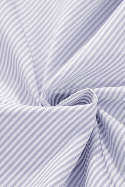 Stripe Shirred Cuff Button-Up Shirt