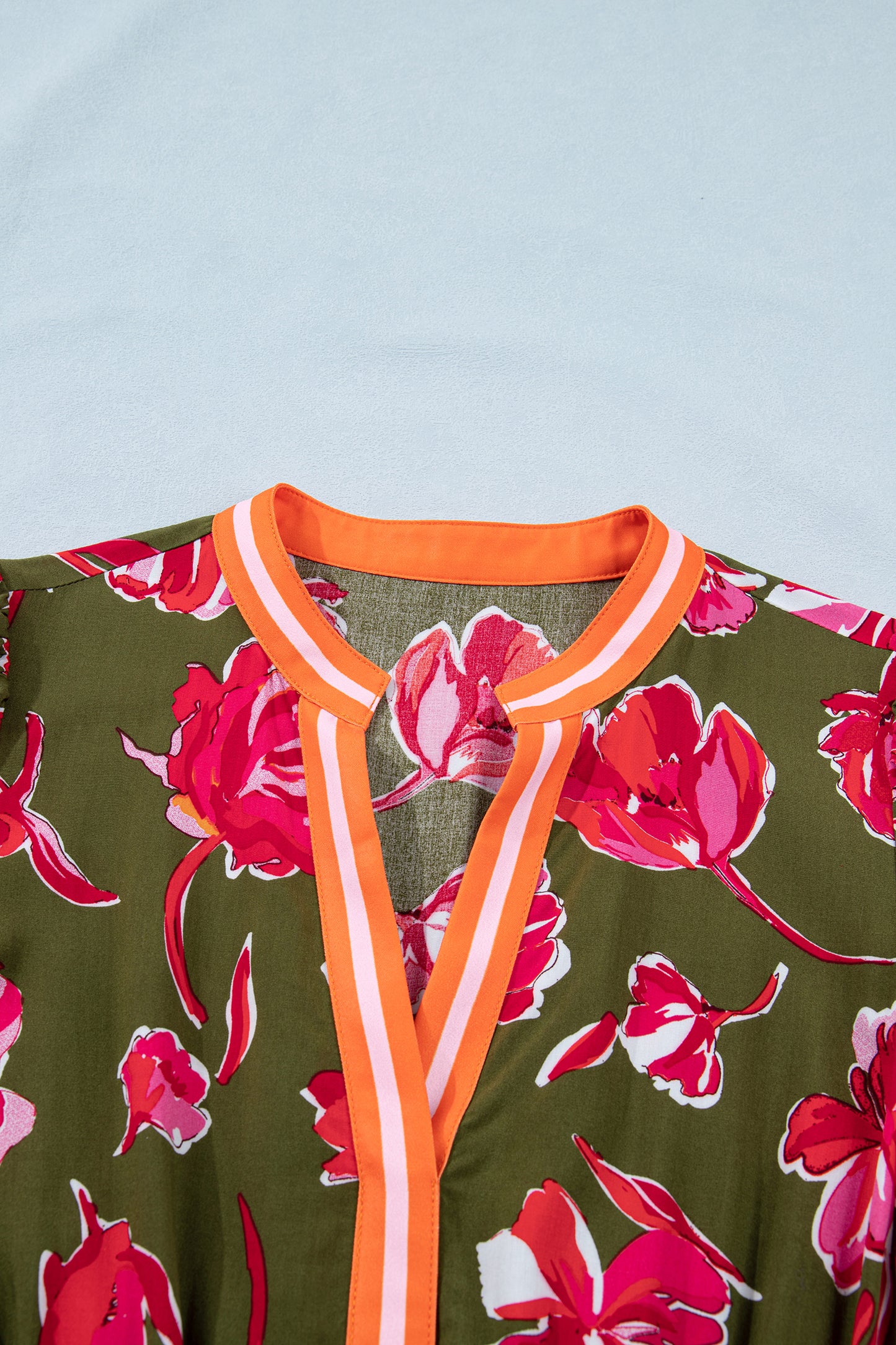 Floral Stripe Trim Short Puff Sleeve Maxi Dress