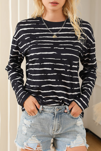 Stripe Long Sleeve Crewneck Top