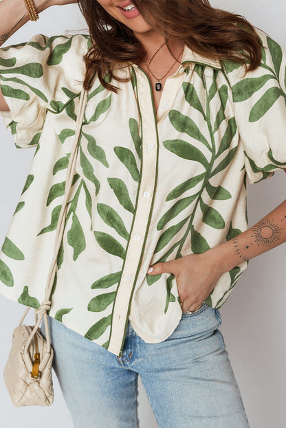 Leaf Short Balloon Sleeve Buttoned Shirt