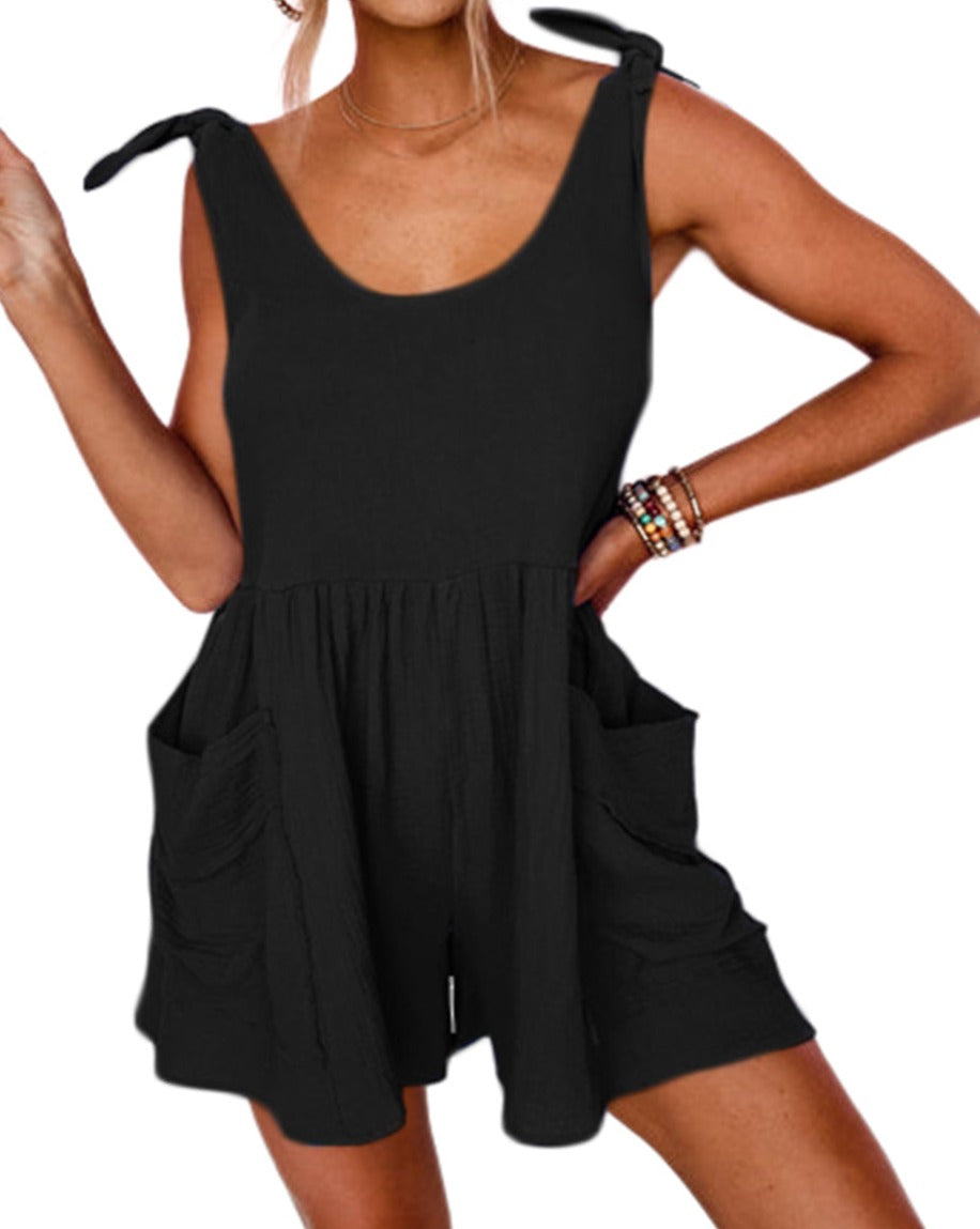 Knotted Straps Pocketed Romper