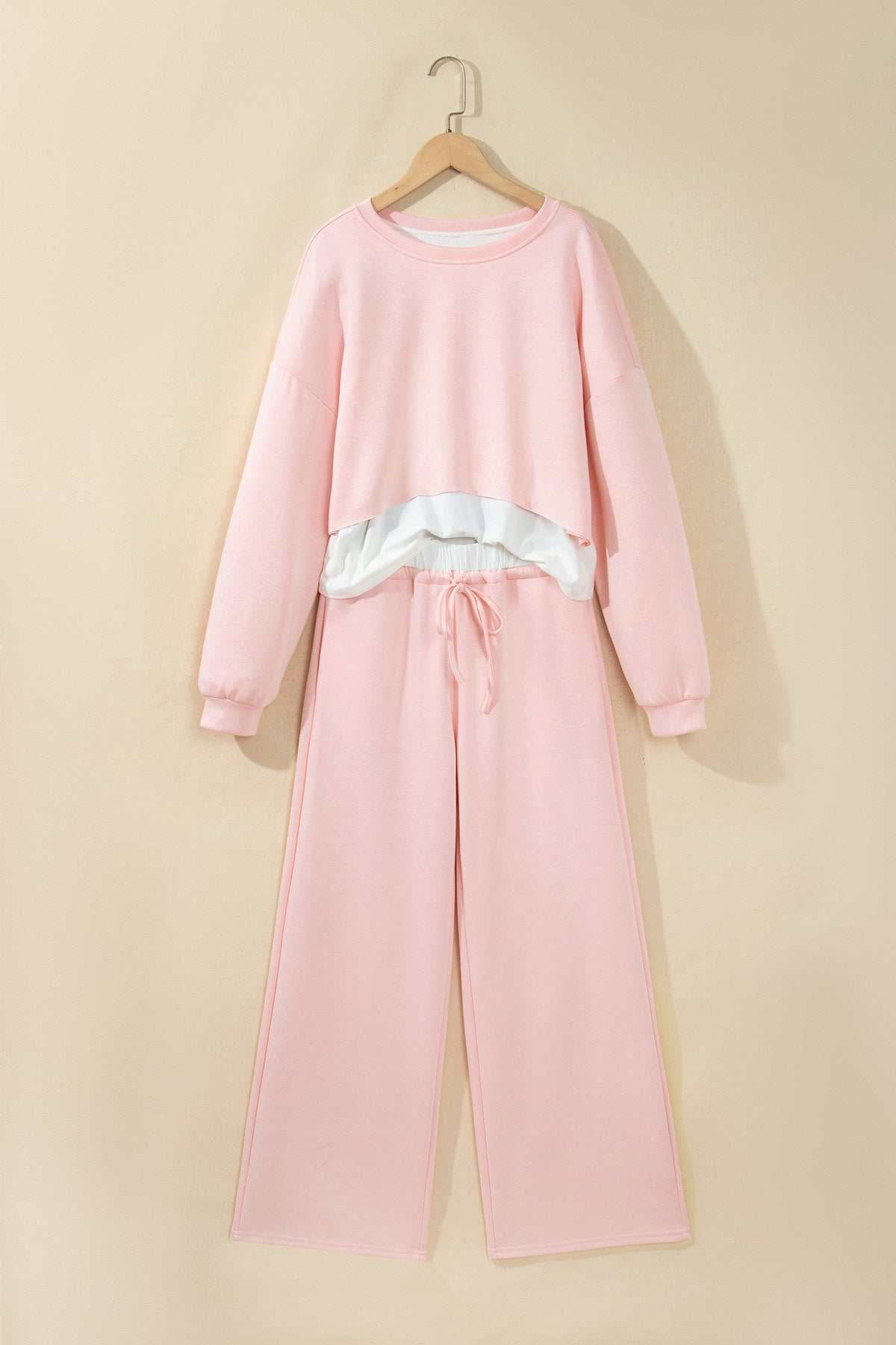Solid Contrast Overlay Top & Drawstring Pant Set