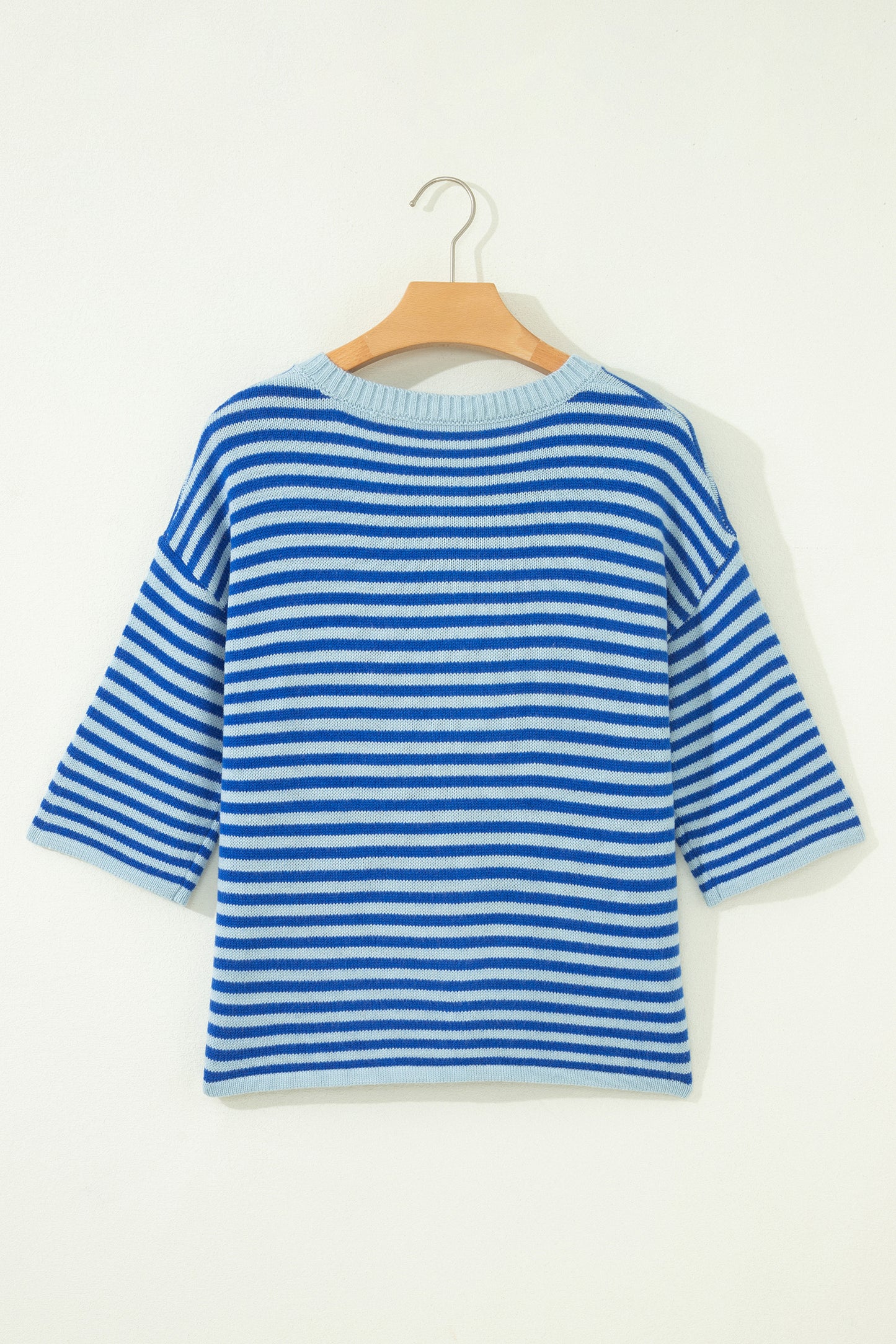 Stripe 3/4 Sleeve Button Down Knit Cardigan