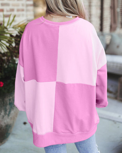 Colorblock Henley Oversized Sweatshirt