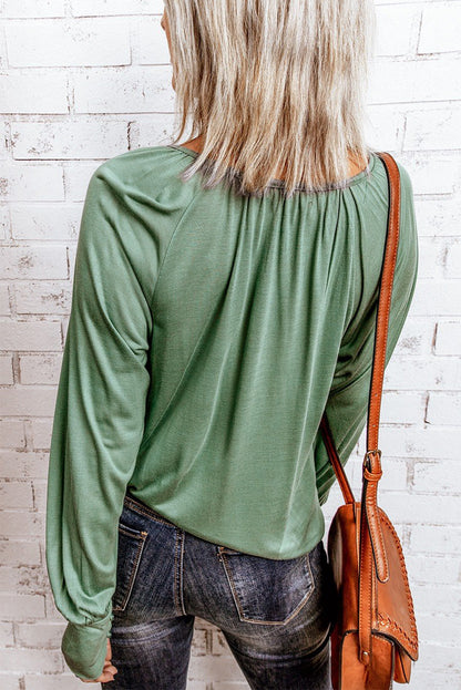 Gathered Long Bubble Sleeve Top