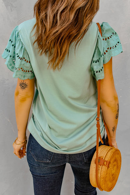 Eyelet Ruffle Short Sleeve T-Shirt