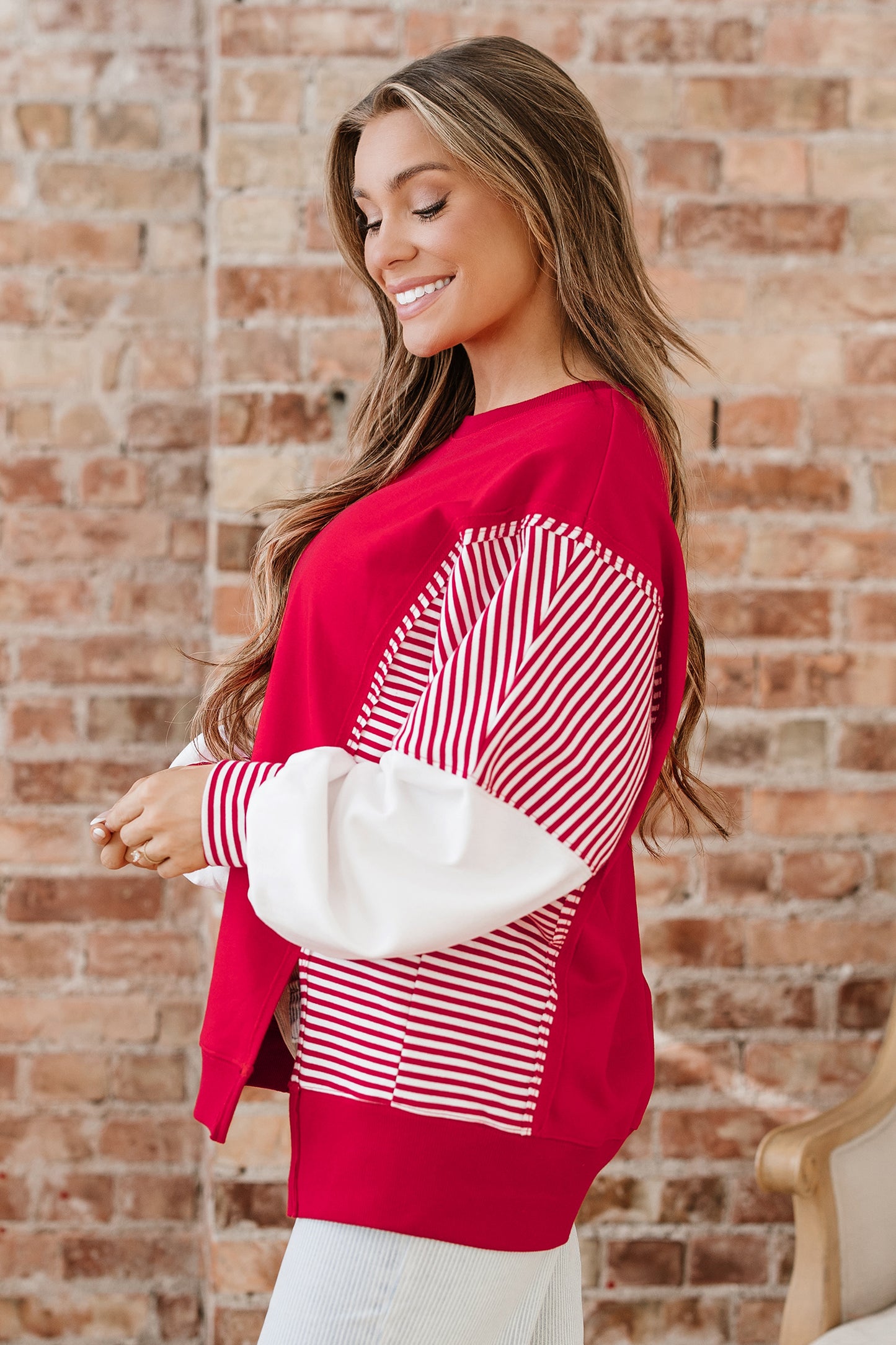 Stripe Patchwork Long Sleeve Colorblock Sweatshirt