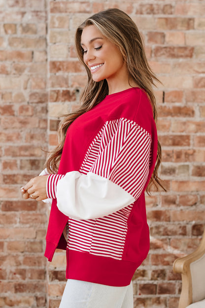Stripe Patchwork Long Sleeve Colorblock Sweatshirt