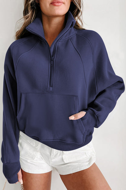 Half Zip Thumbhole Sleeve Sweatshirt