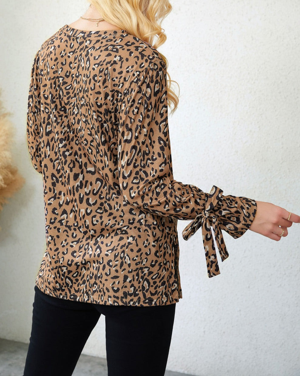 Leopard Bow Long Sleeve Blouse