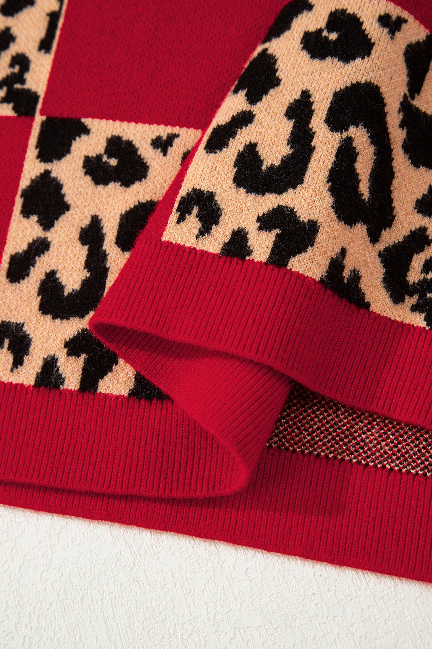 Leopard Checker Short Sleeve Knit Sweater