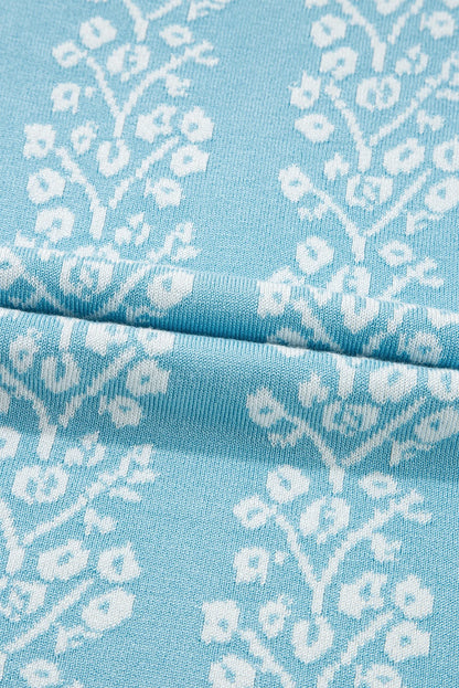 Floral Contrast Crewneck Short Sleeve Sweater