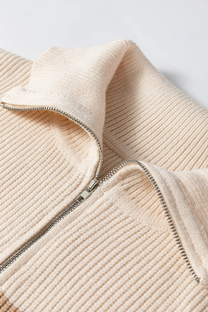 Stripe Ribbed Half-Zip Collar Sleeveless Sweater