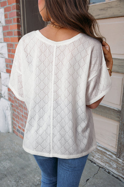 Pointelle Diamond Short Sleeve Blouse