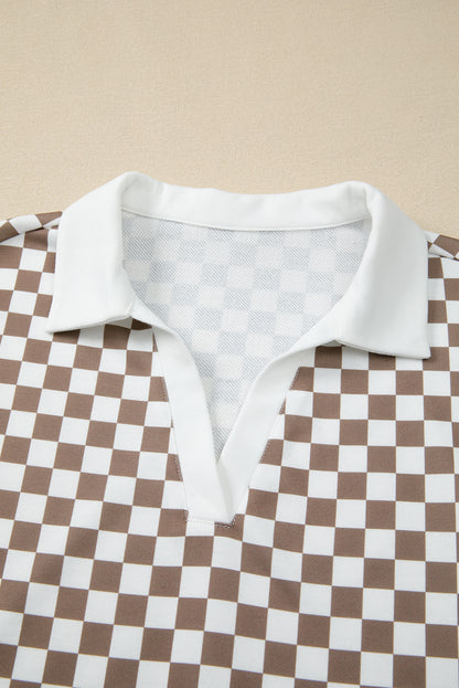 Checker Long Sleeve Top and Drawstring Mini Skirt Set