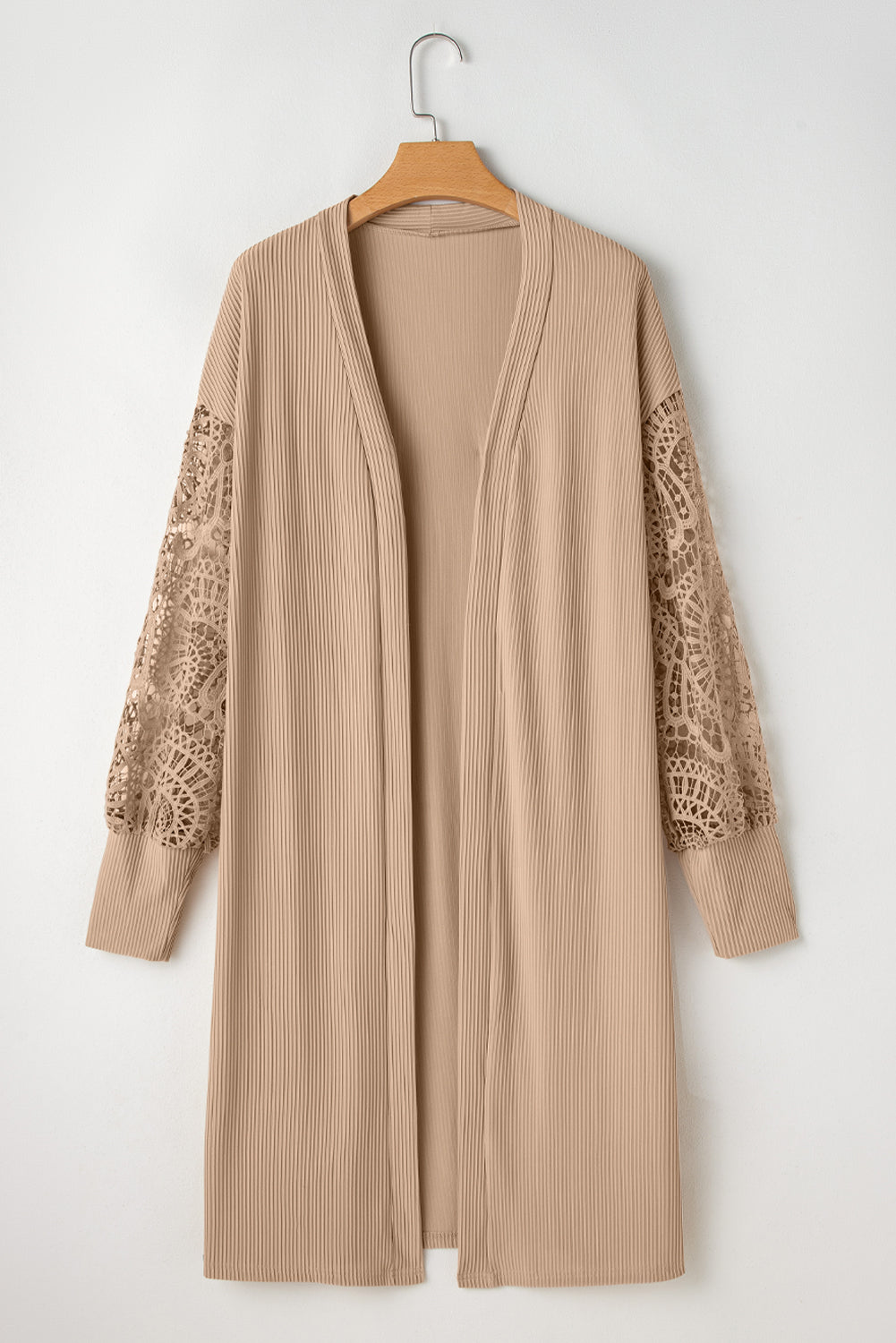 Lace Patchwork Ribbed Duster Cardigan