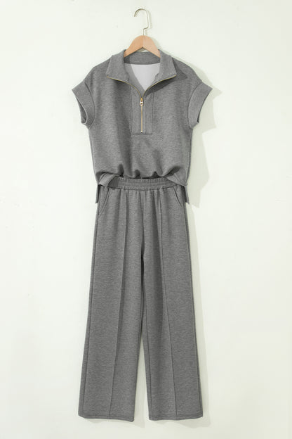 Half Zip Polo Tee & High Waist Pant Set