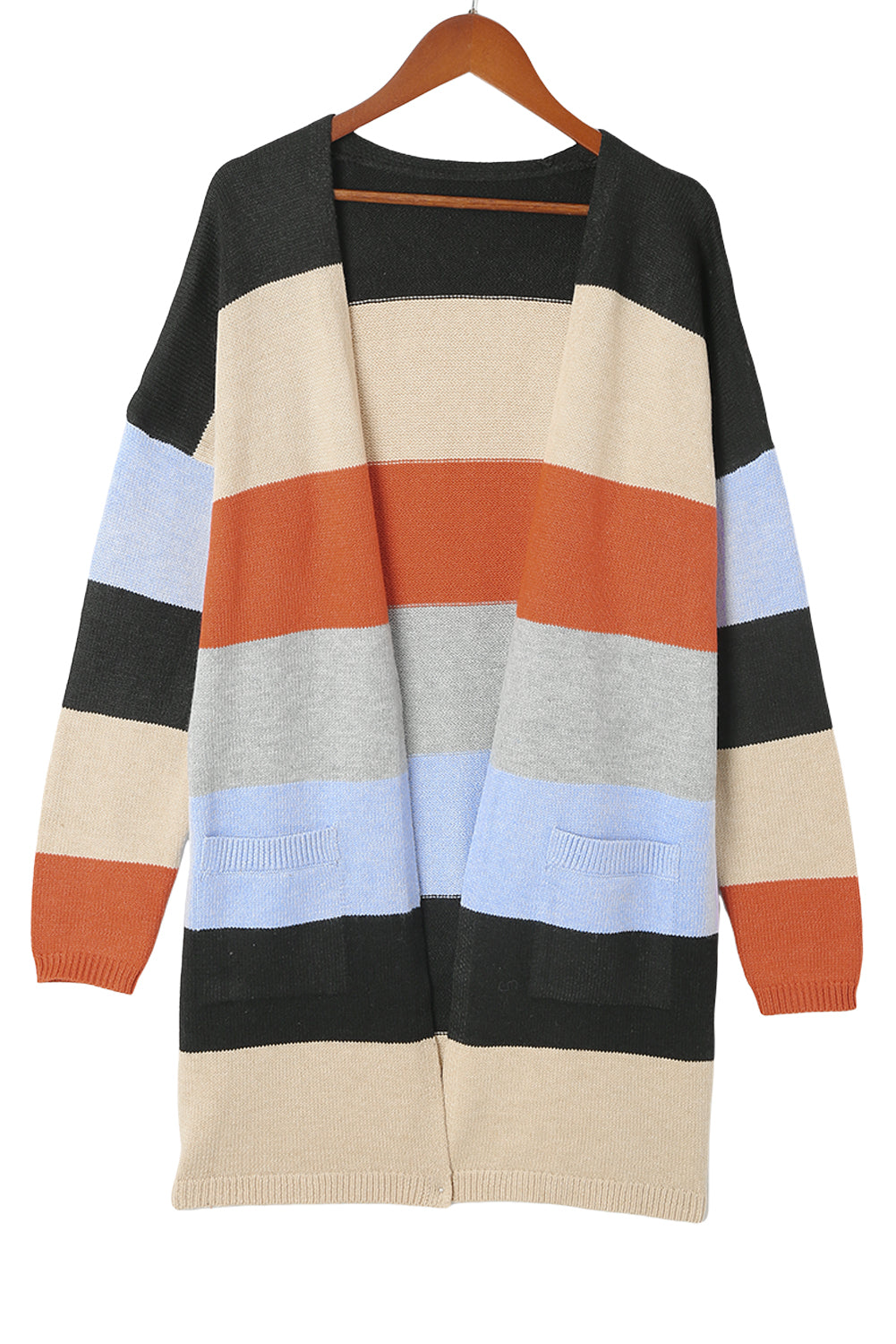 Colorblock Pocketed Open Front Cardigan