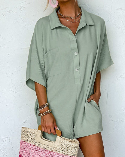 Half Button Collared Loose Romper