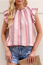 Stripe Ruffle Sleeve Crewneck Blouse