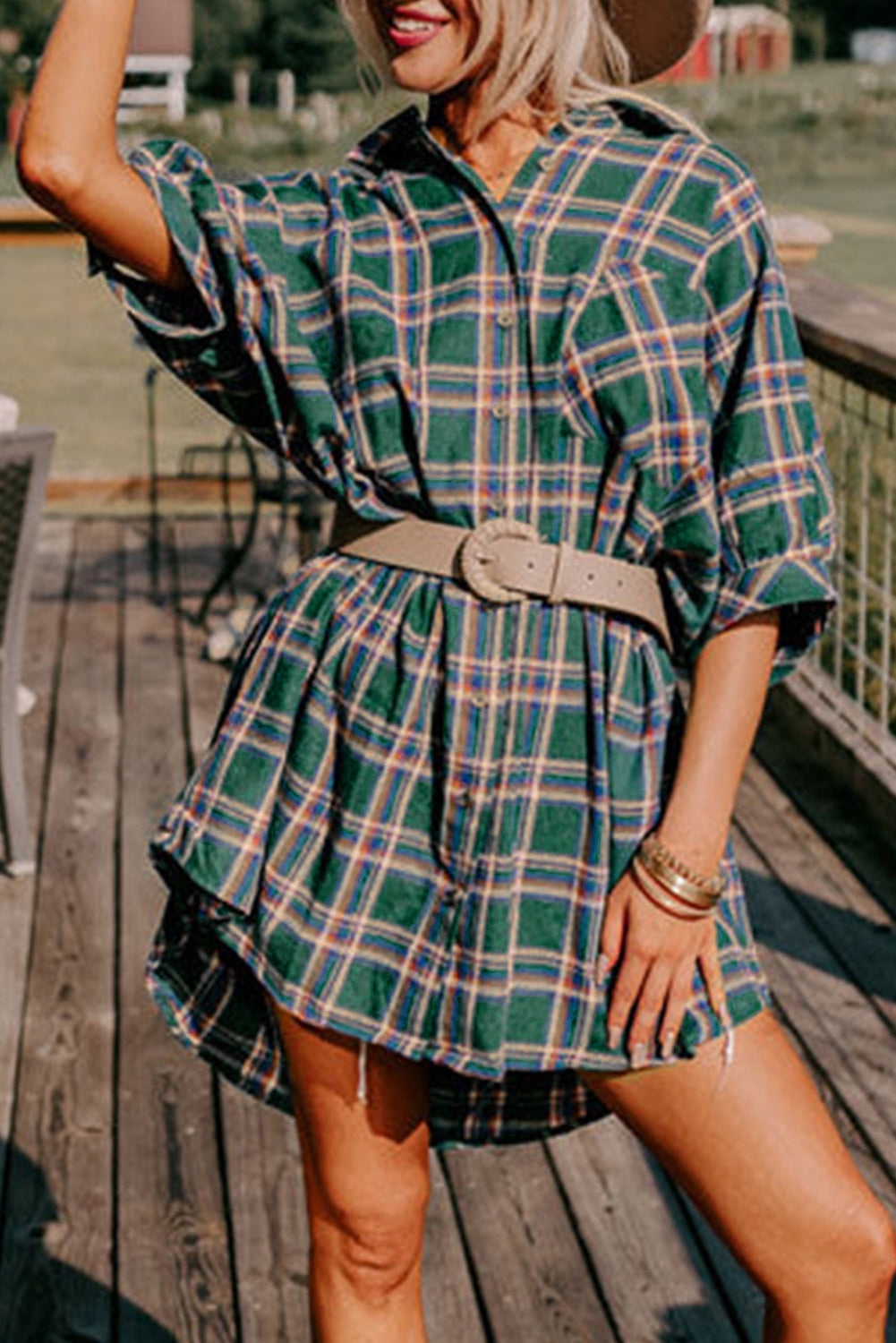 Plaid Oversize Buttoned Tunic Shirt