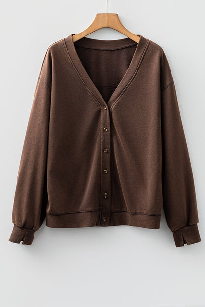 Solid Button Front V-Neck Cardigan