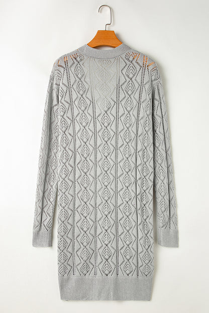 Hollowed Knit Buttoned Long Cardigan