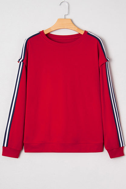 Varsity Stripe Contrast Ribbed Trim Sweatshirt