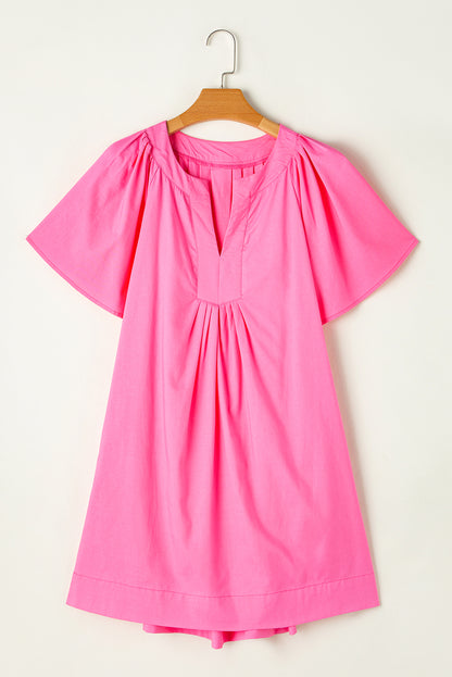 Pleated Flutter Sleeve V-Neck Dress