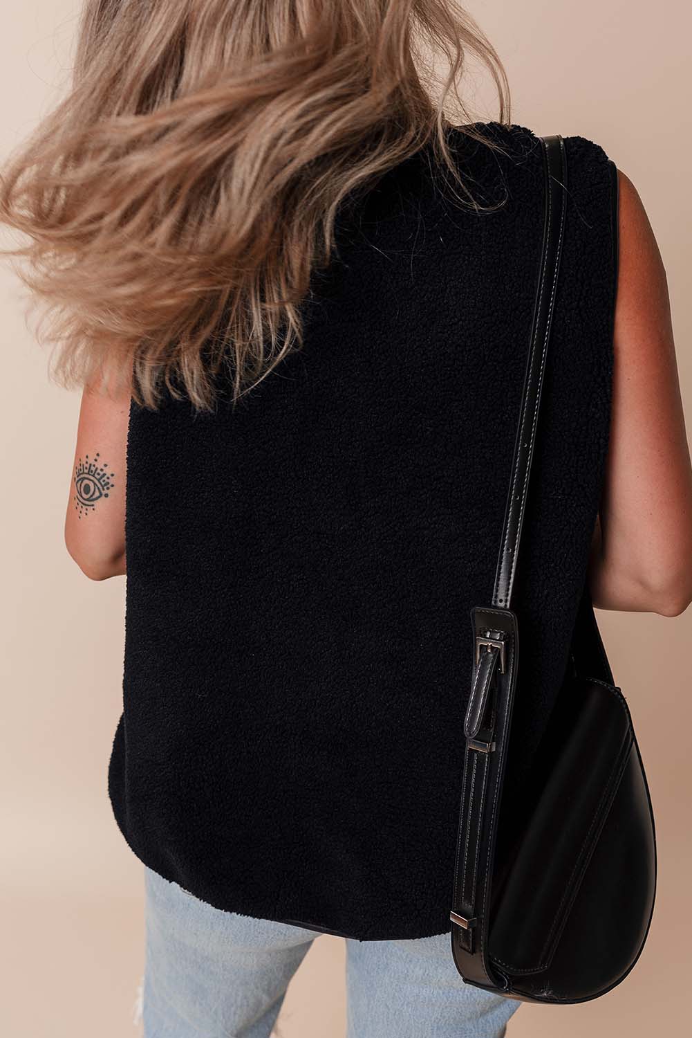 Fleece Leather Contrast Buttoned Vest