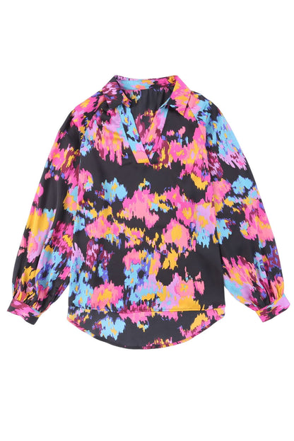 Abstract Floral Puff Sleeve Blouse