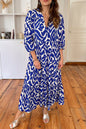 Abstract Long Sleeve Maxi Dress