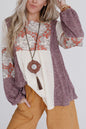 Floral Colorblock Bubble Sleeve Top