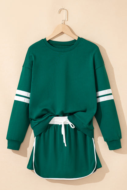 Varsity Stripe Pullover and Mini Skirt Set