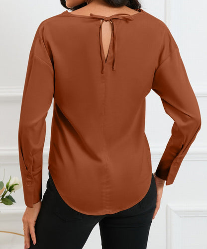 Drape Neckline Long Sleeve Blouse