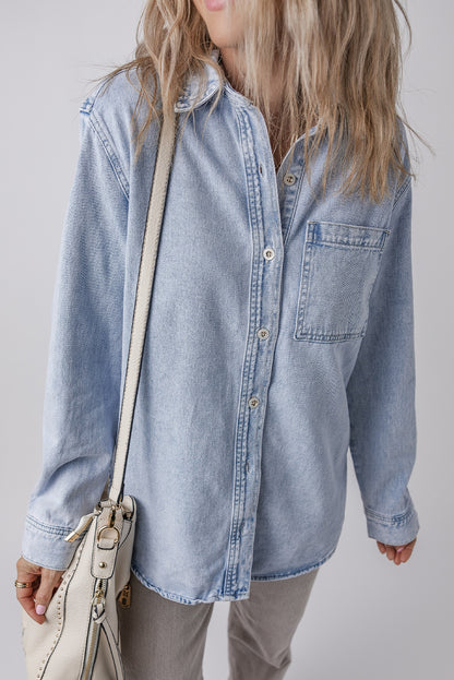 Denim Chest Pocket Buttoned Shacket