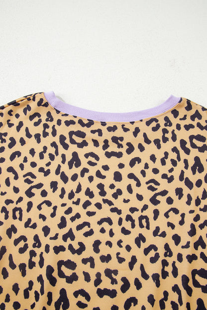 Plus Size Leopard Stripe Patchwork Side Slit Sweatshirt