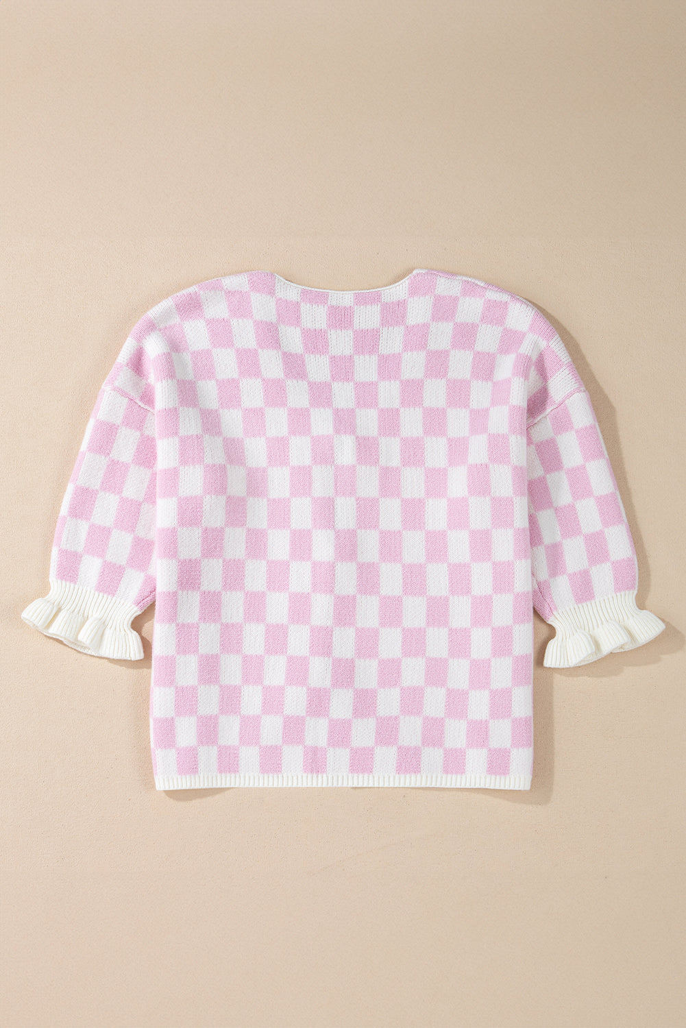 Checker 3/4 Sleeve Tie Front Cardigan