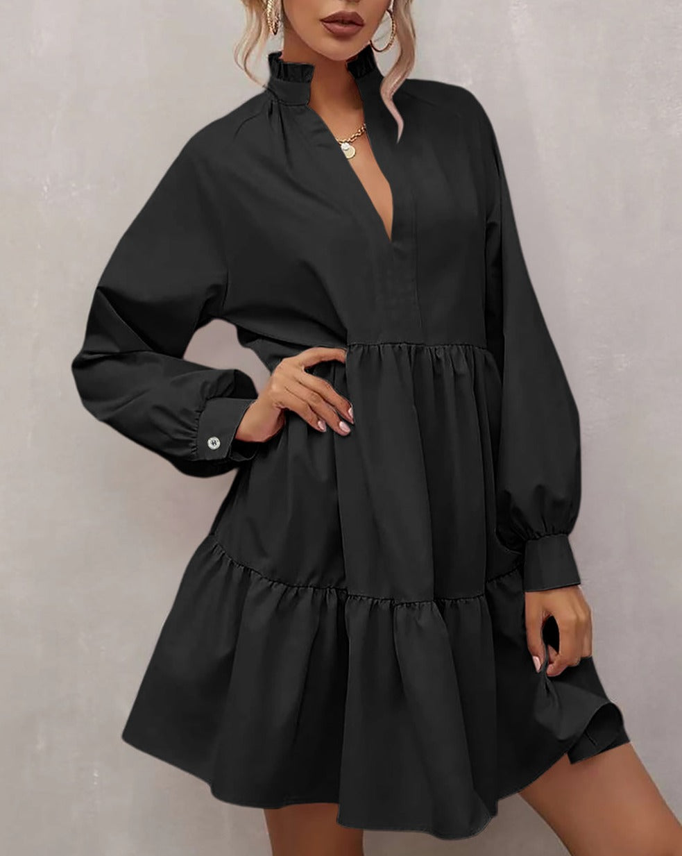 Frilled Long Sleeve Ruffle Dress