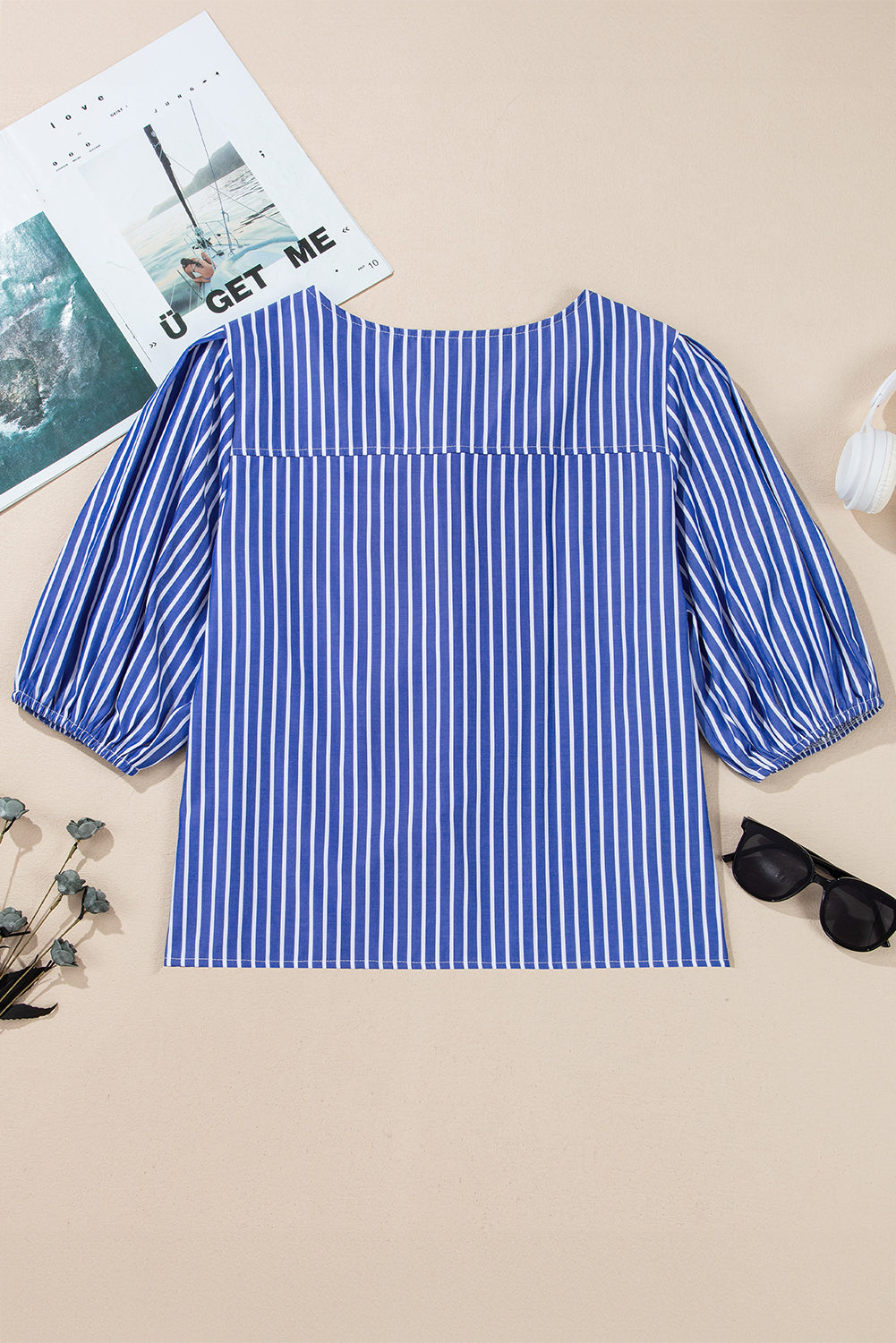 Stripe Bow Short Sleeve Blouse