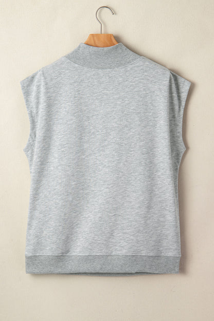 Solid Mock Neck Cap Sleeve Oversized Top
