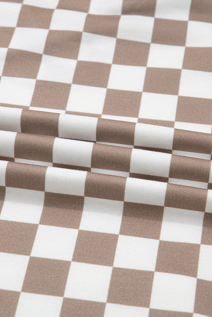 Checker Patchwork Tie Neck Oversized Hoodie