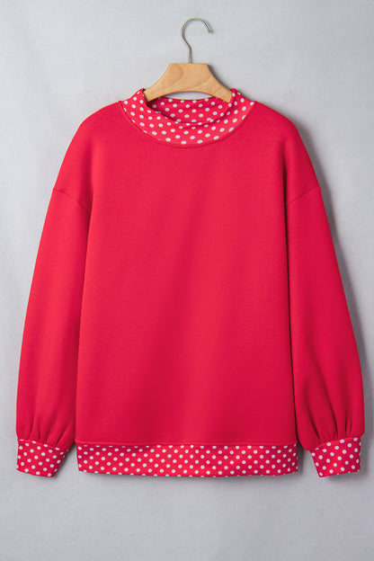 Polka Dot Contrast Trim Mock Neck Sweatshirt