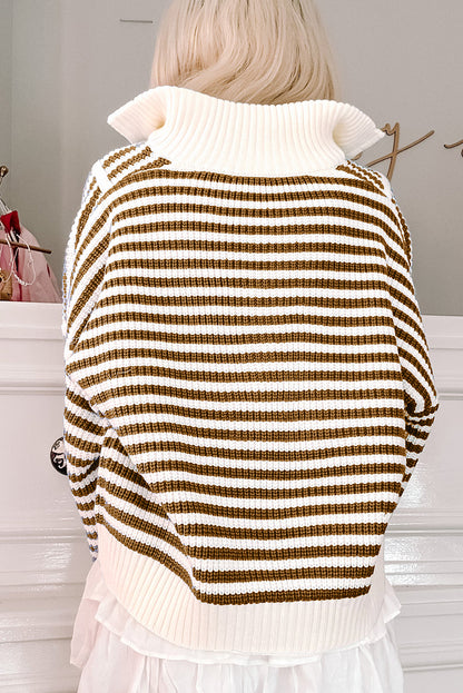 Stripe Half Zip Collared Sweater