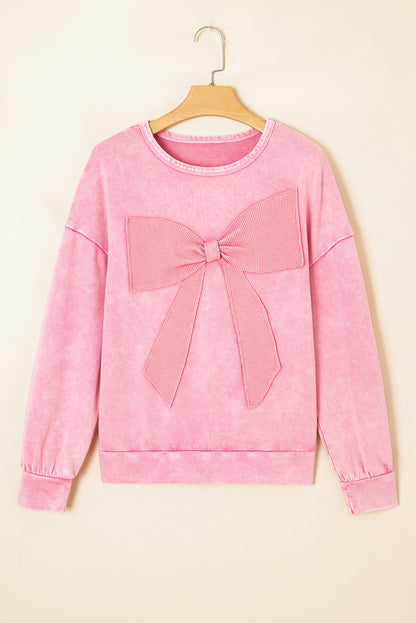 Solid Bow Patchwork Mineral Wash Sweatshirt