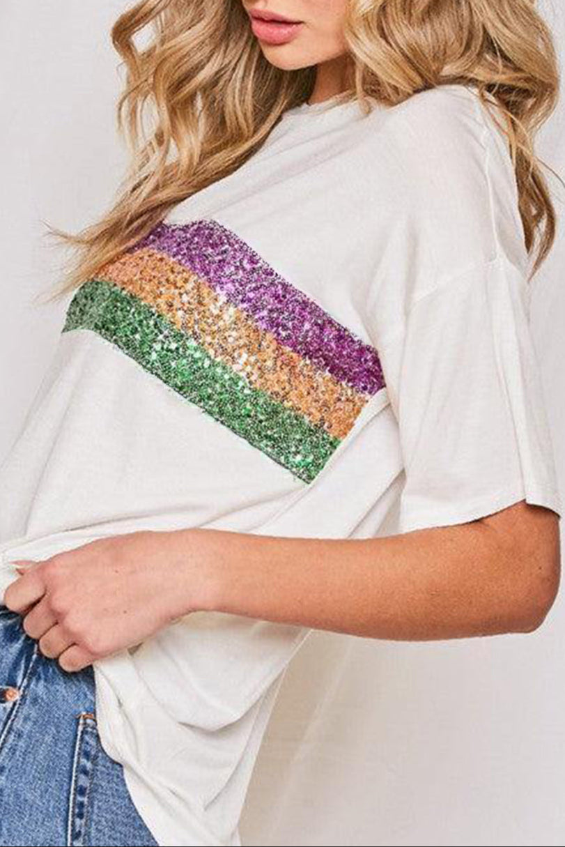 Sequin Stripe Crewneck T-Shirt