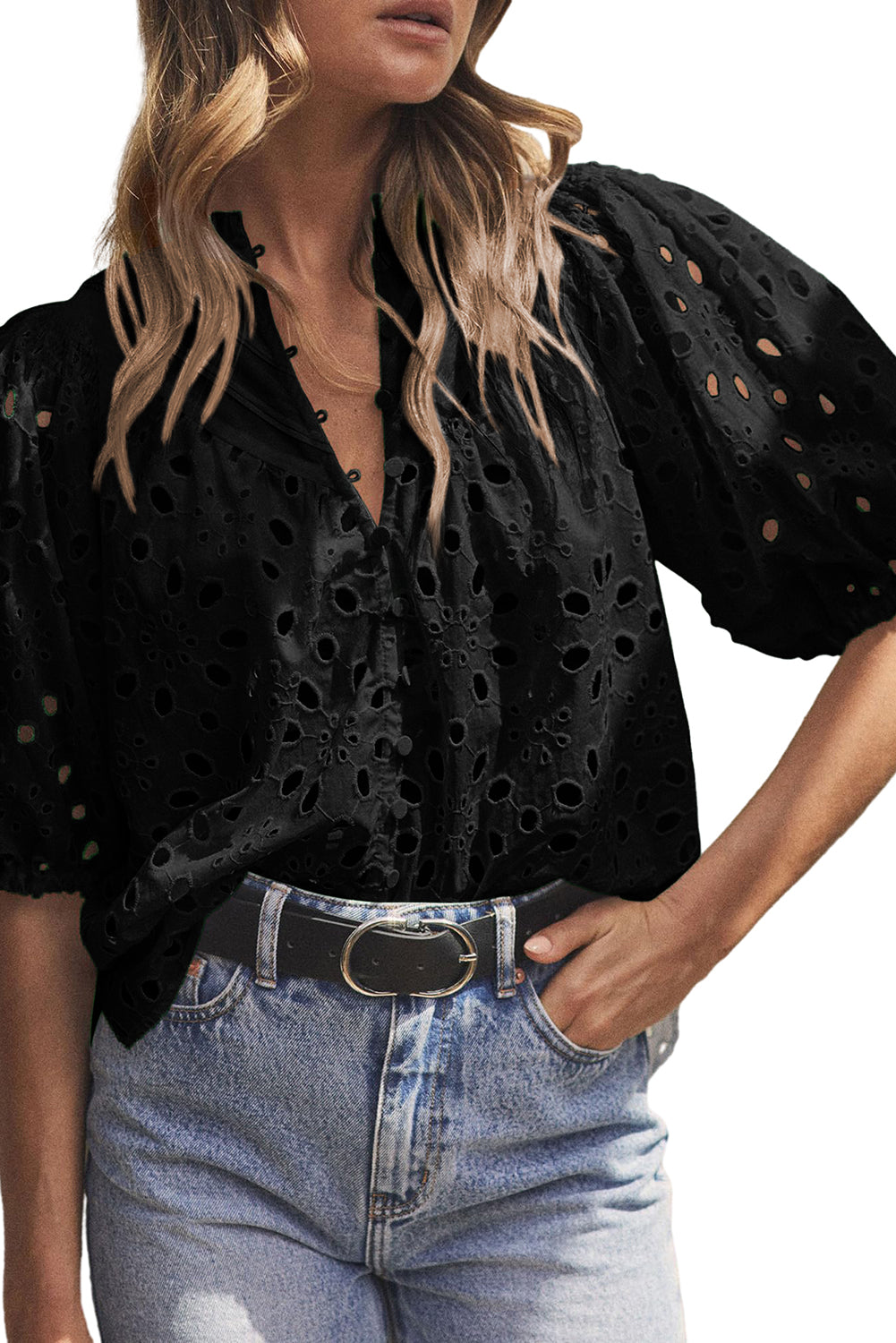 Floral Embroidered Puff Sleeve Blouse