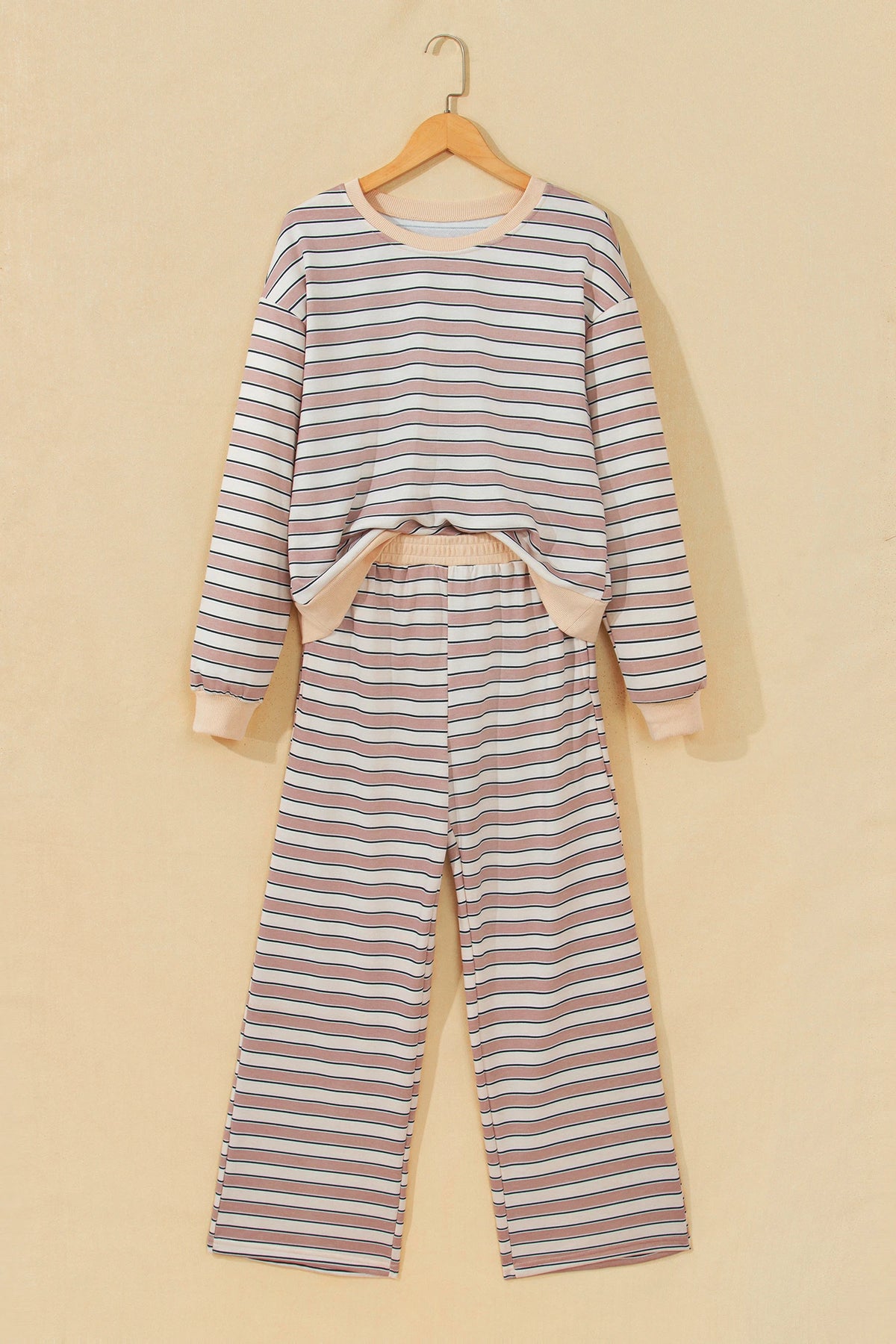 Stripe Contrast Trim Top & Wide Leg Pants Set