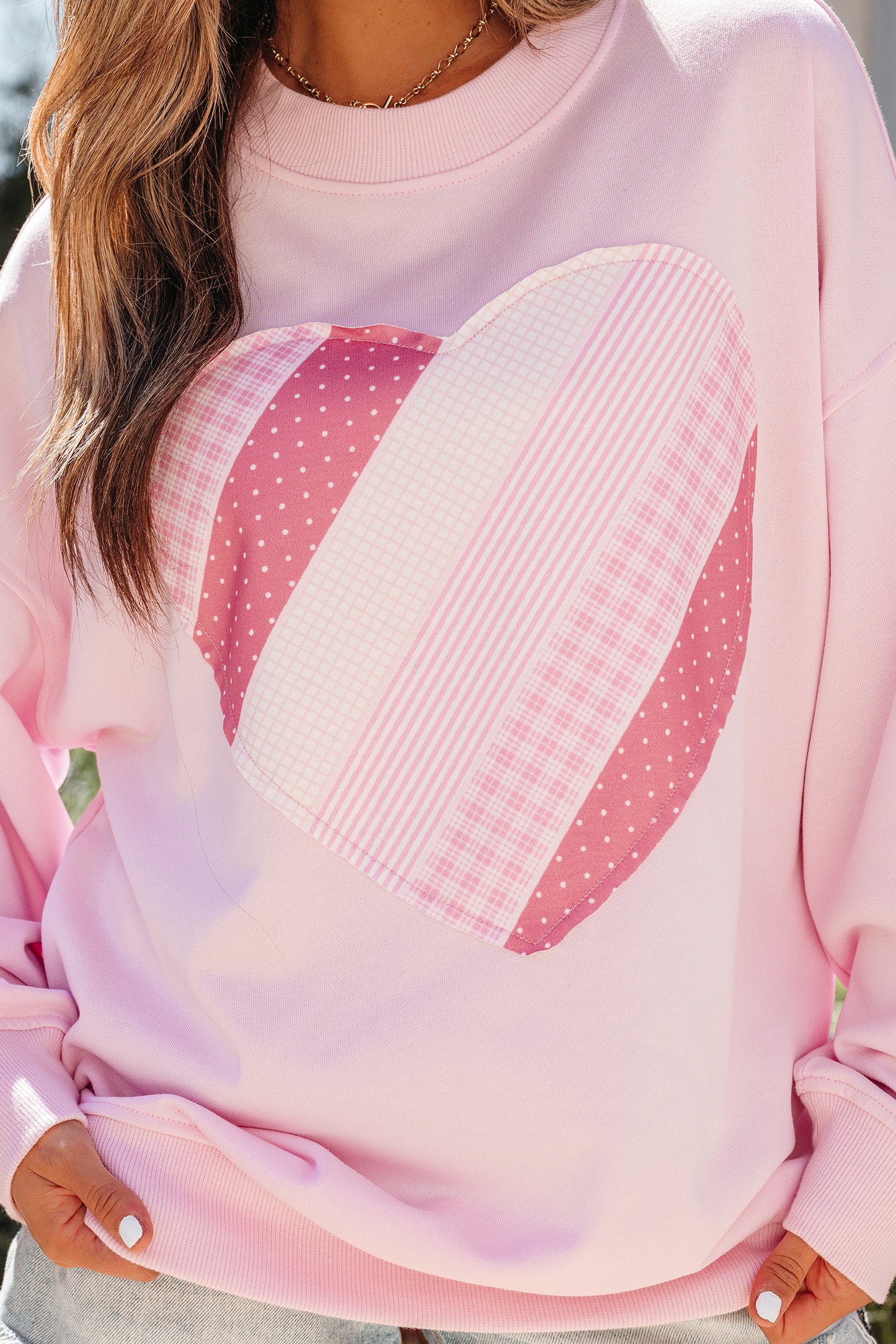 Heart Patchwork Drop Shoulder Oversize Sweatshirt