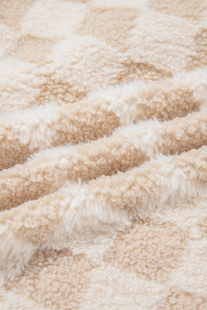 Checker Sherpa Corduroy Patchwork Zip-Up Jacket